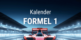 Tekst: Formel 1 Kalender, i baggrunden er der en F1 bil.