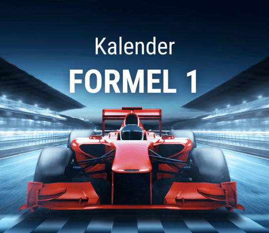 Tekst: Formel 1 Kalender, i baggrunden er der en F1 bil.